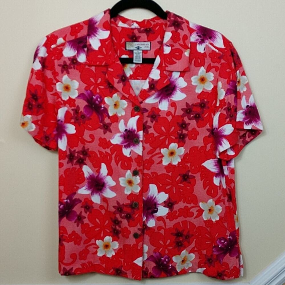 Caribbean Joe Topical Floral Shirt size Medium